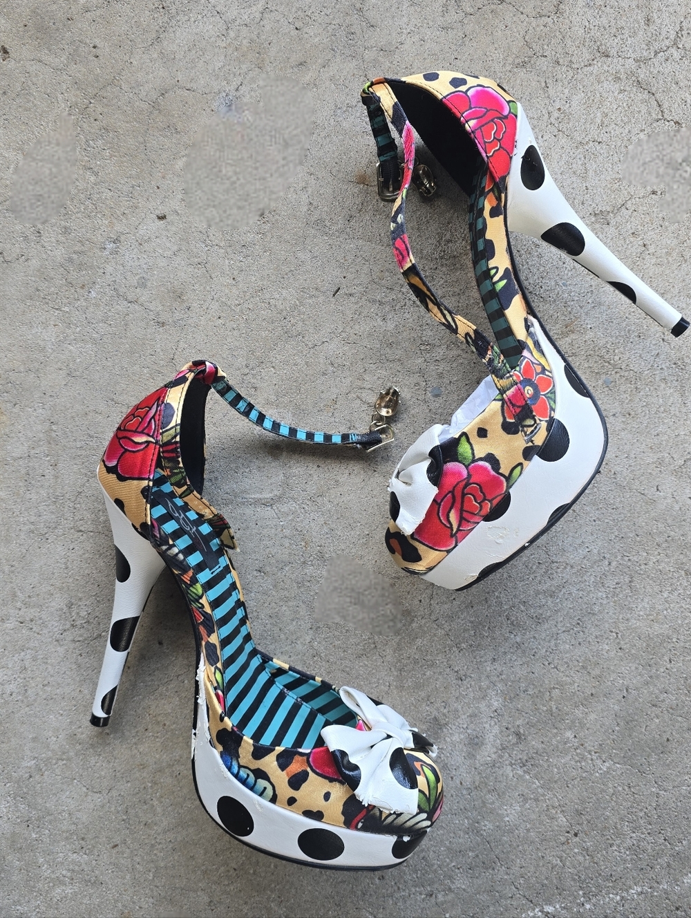 Vintage Iron Fist Women's Heels 9 Stompers Polks Dot Bow Tattoo Leopard